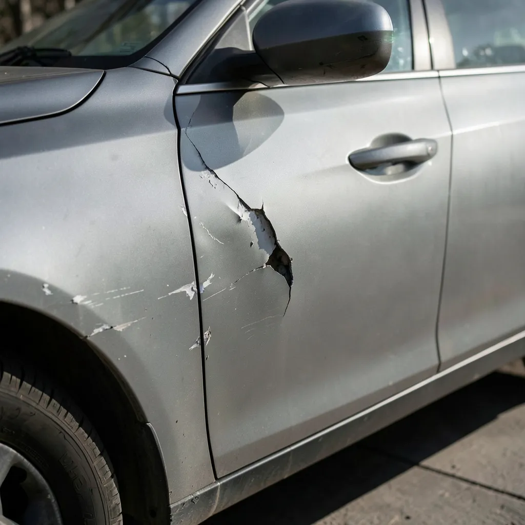 Șofer care verifică ce acoperă RCA după un accident auto