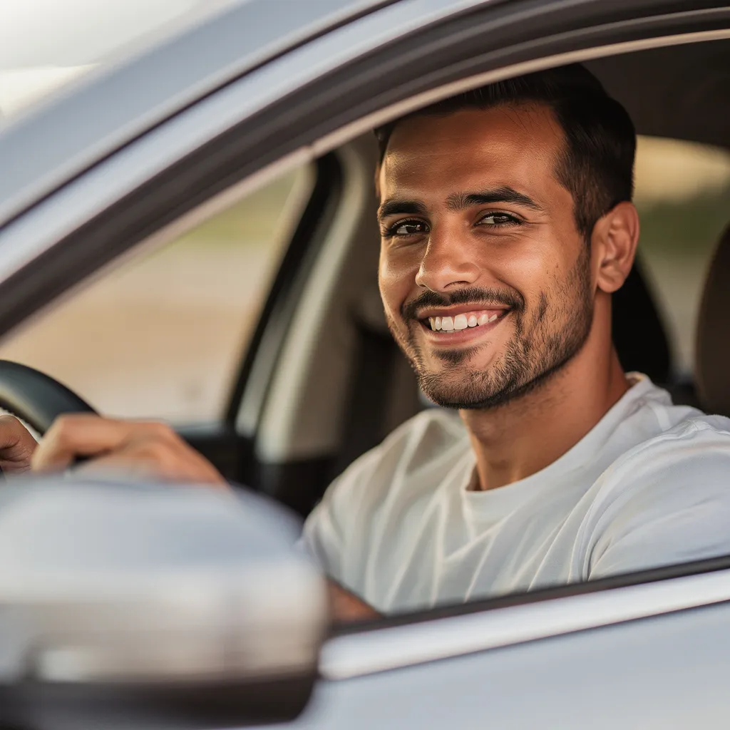 Șofer tânăr care compară oferte RCA pentru mașina sa