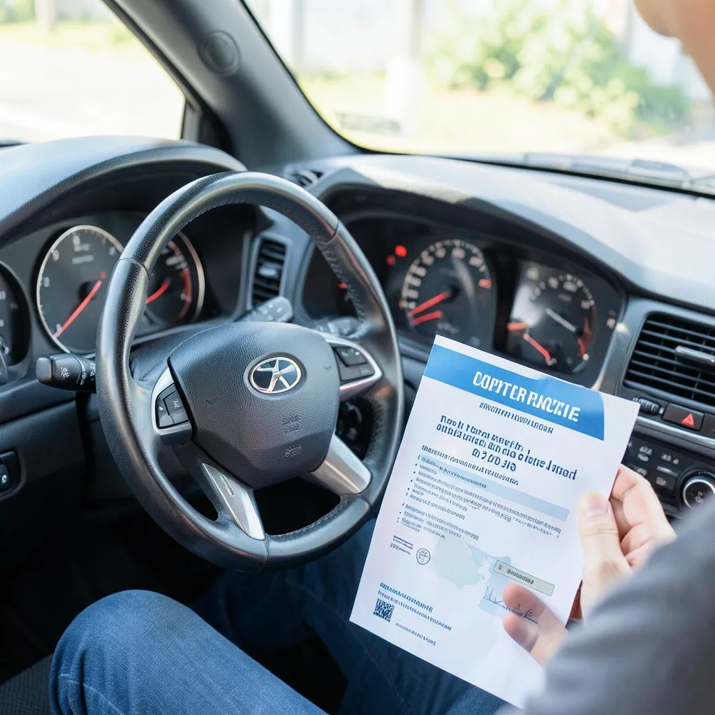 Șofer verifică pe telefon o poliță RCA online emisă pentru mașina sa