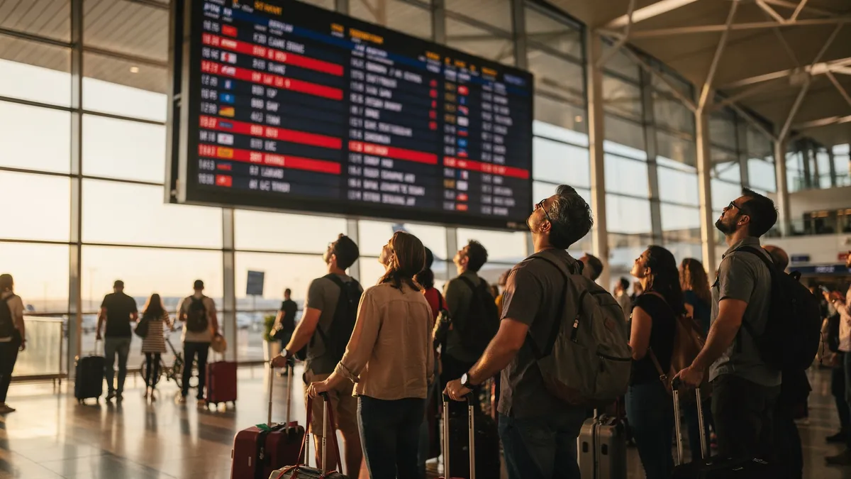 Pasager care verifică anularea unui zbor înainte de vacanță